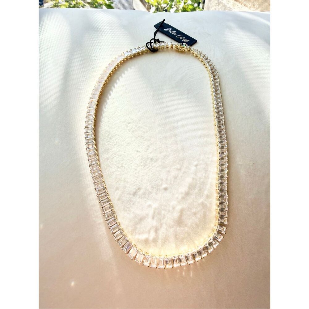 Dolce West Gold Tone Baguette Crystal Tennis Choker Necklace NWT - Picture 5 of 15